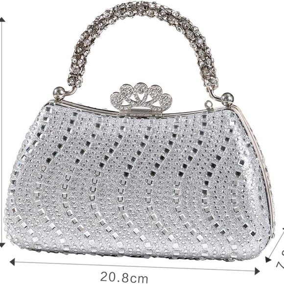 Luxurious Rhinestone Evening Bag - Kiss Lock Clutch, Shoulder & Sling Options - Picture 3 of 7